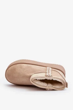 Boto Śniegowce Damskie*Śniegowce Na Platformie Ze Wzorem Beżowe Udra