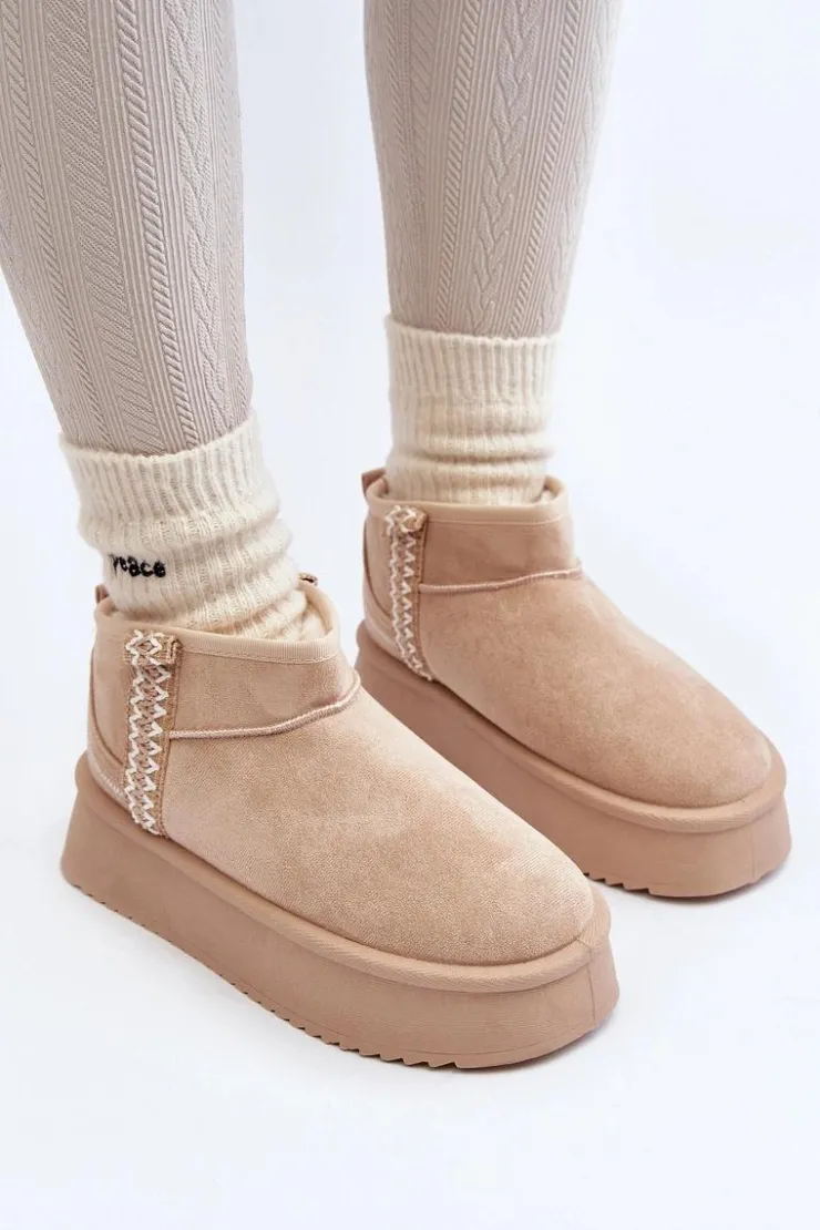 Boto Śniegowce Damskie*Śniegowce Na Platformie Ze Wzorem Beżowe Udra