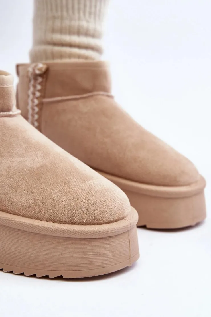 Boto Śniegowce Damskie*Śniegowce Na Platformie Ze Wzorem Beżowe Udra