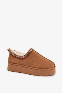 Boto Śniegowce Damskie*Śniegowce Niskie Damskie Z Haftem Na Platformie Camel Taliah Brązowy