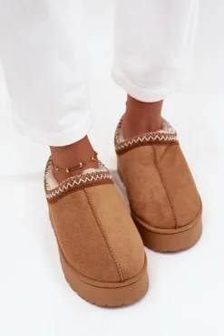 Boto Śniegowce Damskie*Śniegowce Niskie Damskie Z Haftem Na Platformie Camel Taliah Brązowy