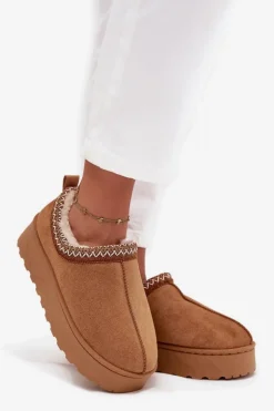 Boto Śniegowce Damskie*Śniegowce Niskie Damskie Z Haftem Na Platformie Camel Taliah Brązowy