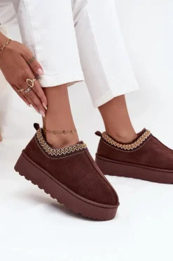 Damskie Boto Śniegowce Niskie Damskie Z Haftem Na Platformie Czekoladowe Taliah