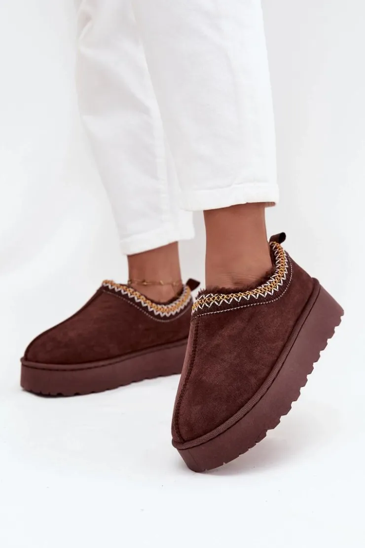 Damskie Boto Śniegowce Niskie Damskie Z Haftem Na Platformie Czekoladowe Taliah