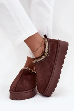 Damskie Boto Śniegowce Niskie Damskie Z Haftem Na Platformie Czekoladowe Taliah