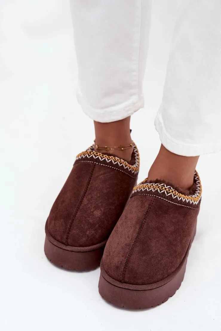 Damskie Boto Śniegowce Niskie Damskie Z Haftem Na Platformie Czekoladowe Taliah