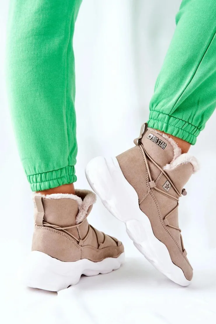 Damskie Big Star Shoes Śniegowce Ocieplane Big Star II274263 Beżowe