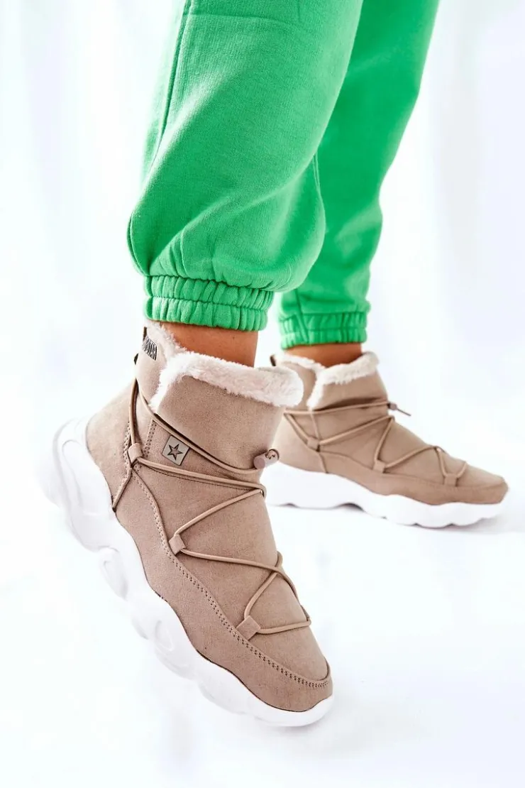 Damskie Big Star Shoes Śniegowce Ocieplane Big Star II274263 Beżowe