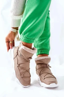 Damskie Big Star Shoes Śniegowce Ocieplane Big Star II274263 Beżowe