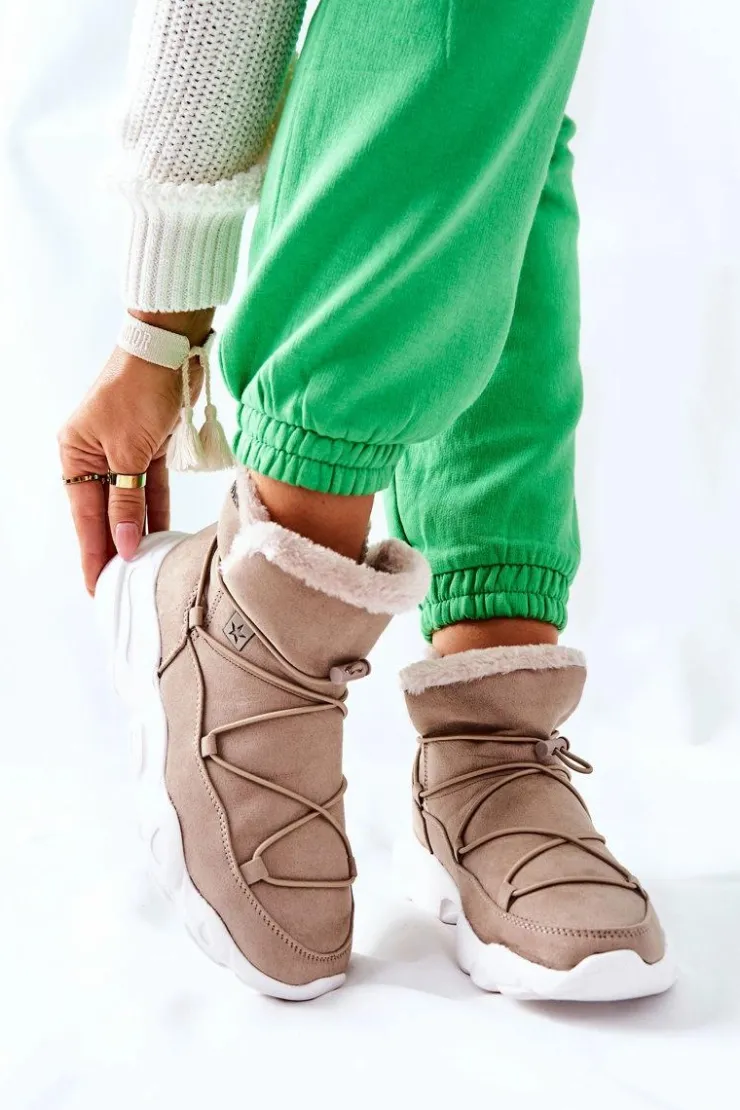 Damskie Big Star Shoes Śniegowce Ocieplane Big Star II274263 Beżowe