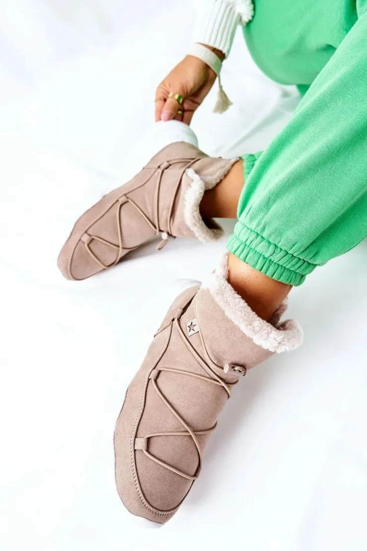 Damskie Big Star Shoes Śniegowce Ocieplane Big Star II274263 Beżowe