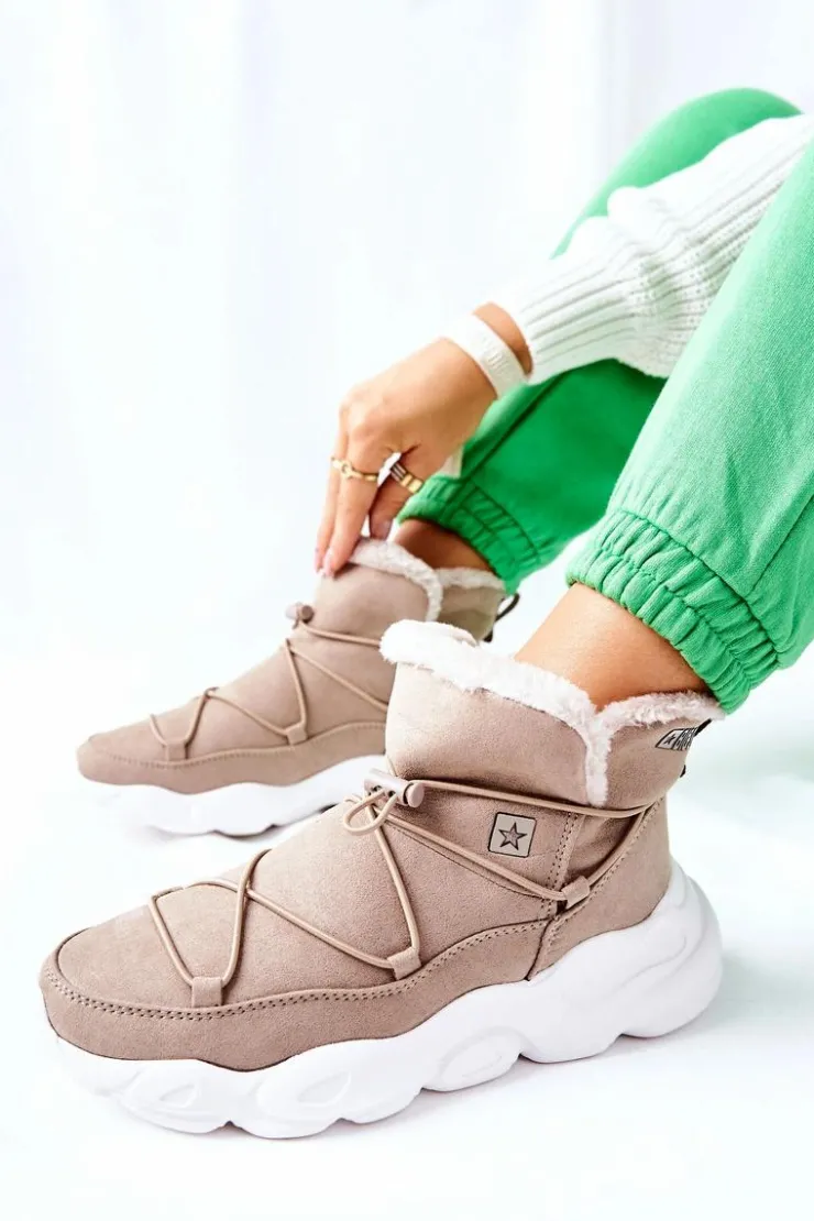 Damskie Big Star Shoes Śniegowce Ocieplane Big Star II274263 Beżowe