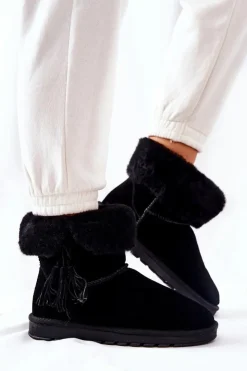 Outlet Boto Śniegowce Ocieplane Frędzle Czarne Sorella