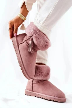 Damskie Boto Śniegowce Ocieplane Frędzle Różowe Sorella