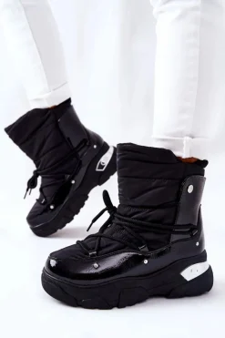 Boto Śniegowce Damskie*Śniegowce Ocieplane Futerkiem Czarne Holys