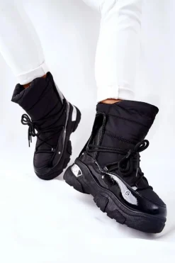 Boto Śniegowce Damskie*Śniegowce Ocieplane Futerkiem Czarne Holys