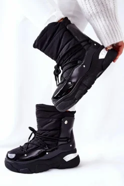 Boto Śniegowce Damskie*Śniegowce Ocieplane Futerkiem Czarne Holys