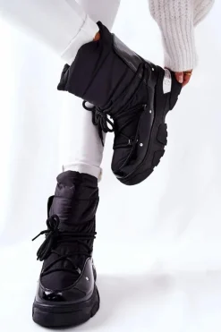 Boto Śniegowce Damskie*Śniegowce Ocieplane Futerkiem Czarne Holys