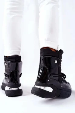 Boto Śniegowce Damskie*Śniegowce Ocieplane Futerkiem Czarne Holys