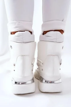 Damskie Boto Śniegowce Ocieplane Futerkiem Białe Holys