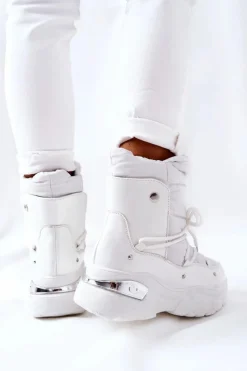 Damskie Boto Śniegowce Ocieplane Futerkiem Białe Holys