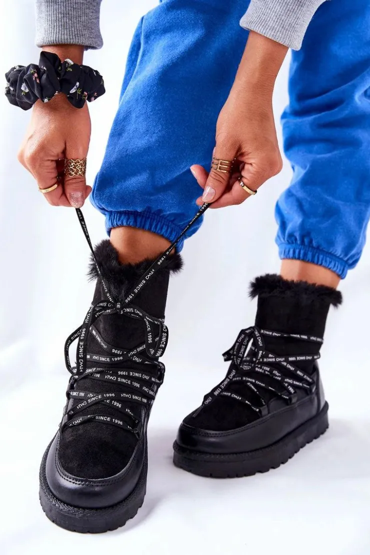 Boto Śniegowce Ocieplane Futerkiem Na Platformie Czarne Salemi