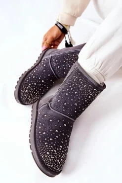 Boto Śniegowce Damskie*Śniegowce Ocieplane Z Dżetami Szare Mariella Szary