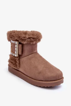 Hot Boto Śniegowce Ocieplane Z Klamrą Ciemnobeżowe Dulca Beżowy