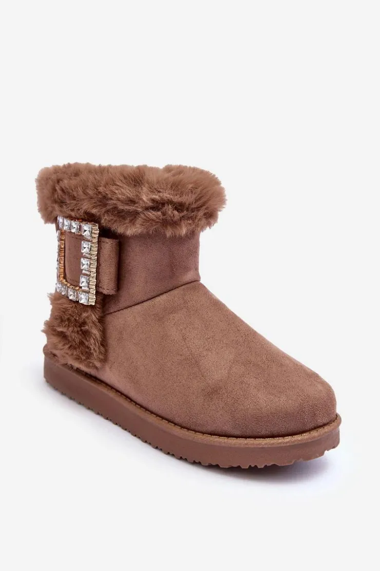 Hot Boto Śniegowce Ocieplane Z Klamrą Ciemnobeżowe Dulca Beżowy