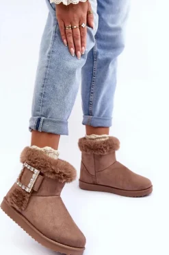 Hot Boto Śniegowce Ocieplane Z Klamrą Ciemnobeżowe Dulca Beżowy