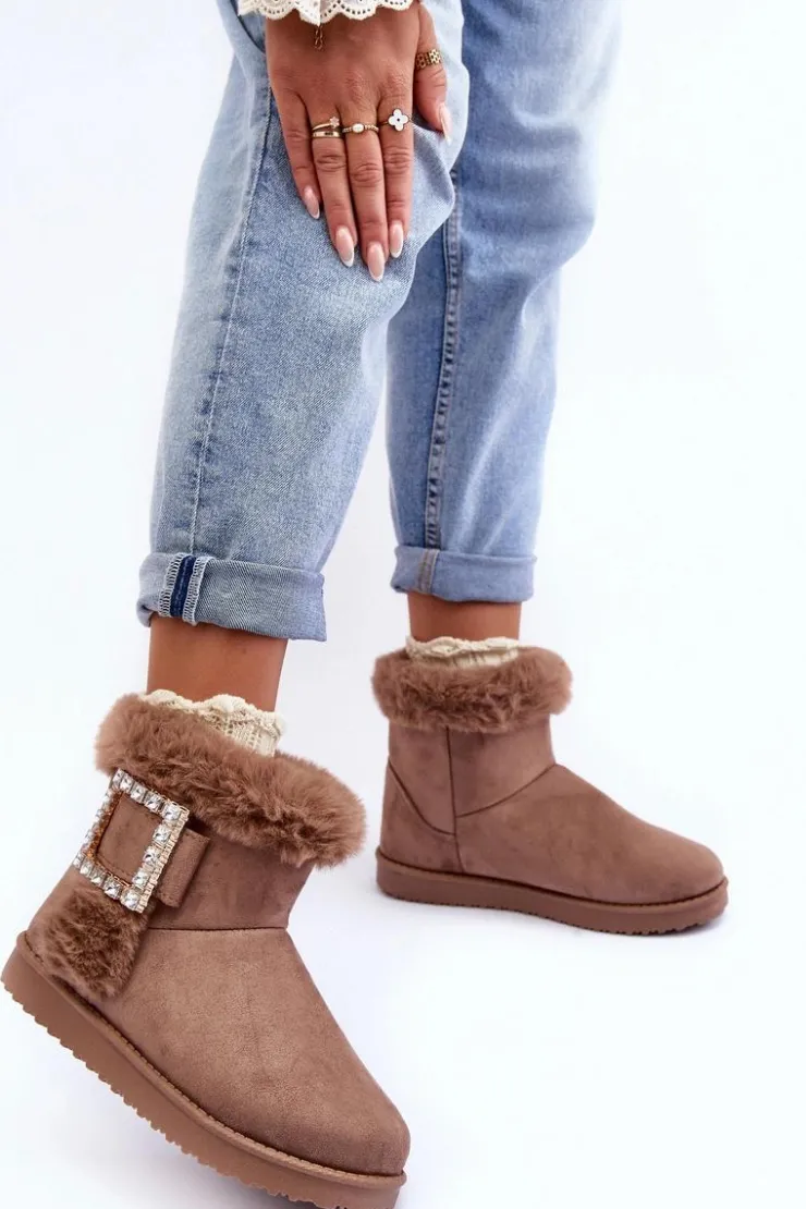 Hot Boto Śniegowce Ocieplane Z Klamrą Ciemnobeżowe Dulca Beżowy