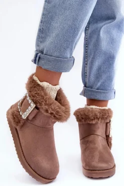 Hot Boto Śniegowce Ocieplane Z Klamrą Ciemnobeżowe Dulca Beżowy