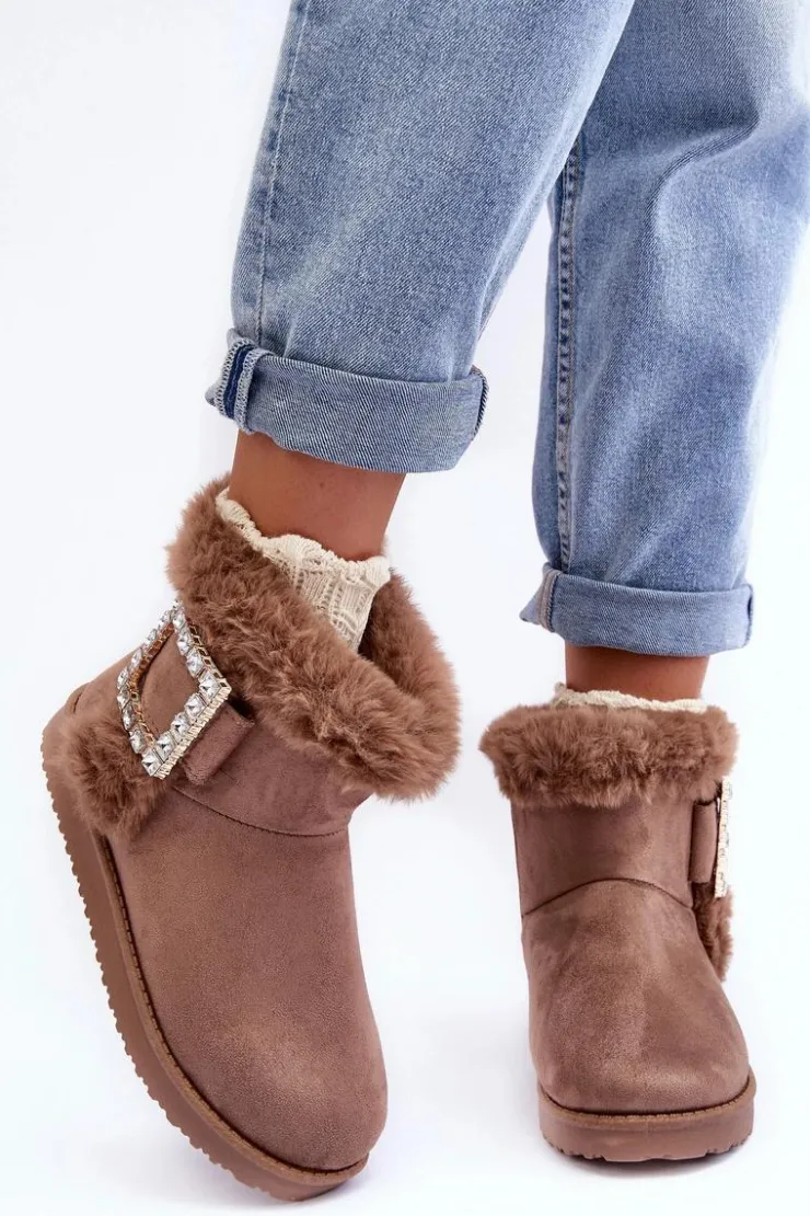 Hot Boto Śniegowce Ocieplane Z Klamrą Ciemnobeżowe Dulca Beżowy