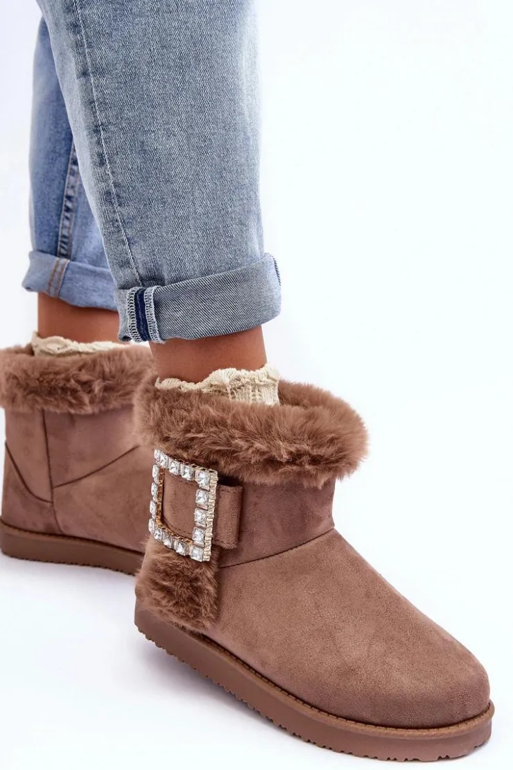 Hot Boto Śniegowce Ocieplane Z Klamrą Ciemnobeżowe Dulca Beżowy