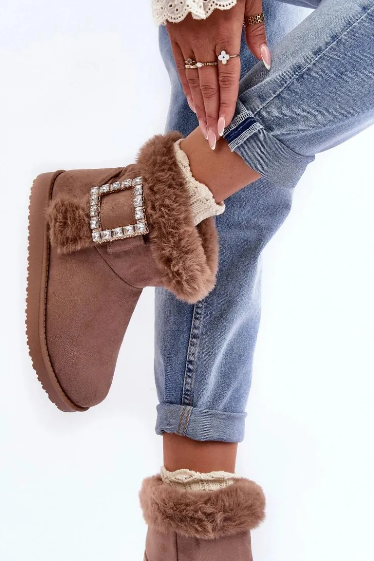 Hot Boto Śniegowce Ocieplane Z Klamrą Ciemnobeżowe Dulca Beżowy