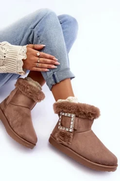 Hot Boto Śniegowce Ocieplane Z Klamrą Ciemnobeżowe Dulca Beżowy