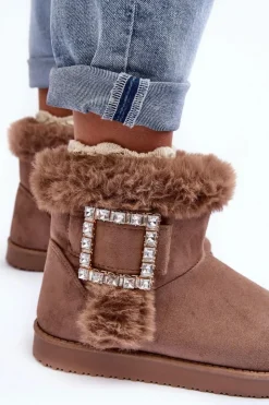 Hot Boto Śniegowce Ocieplane Z Klamrą Ciemnobeżowe Dulca Beżowy