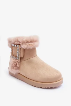 Damskie Boto Śniegowce Ocieplane Z Klamrą Beżowe Dulca