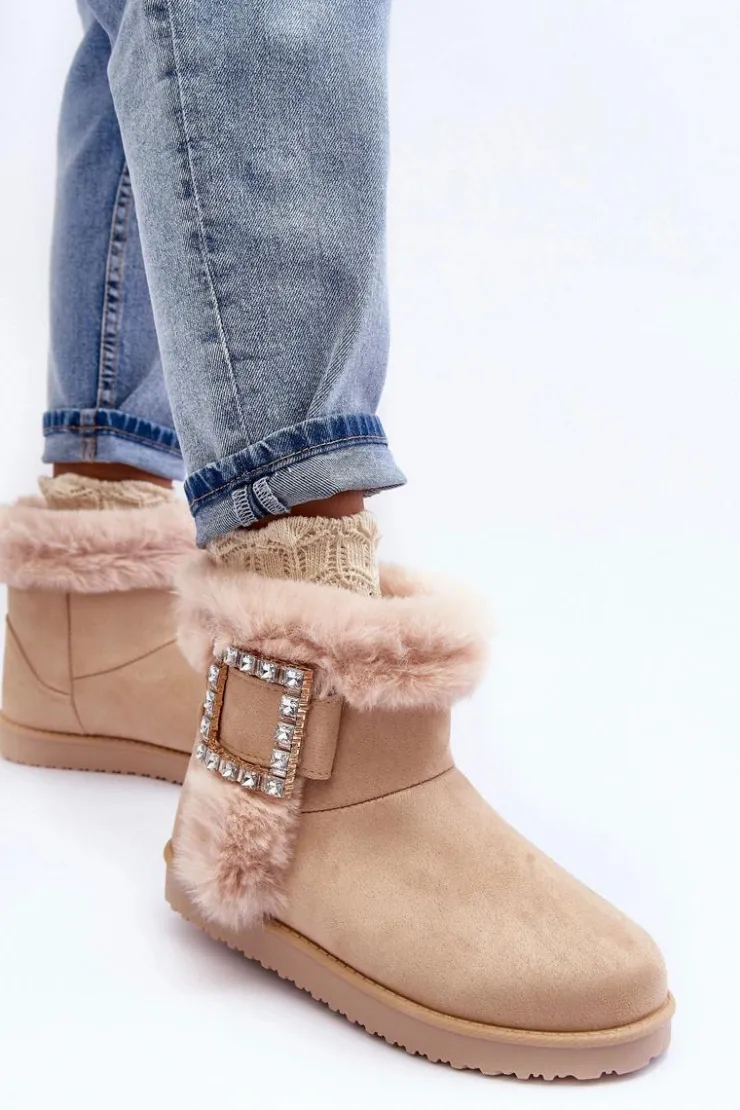 Damskie Boto Śniegowce Ocieplane Z Klamrą Beżowe Dulca