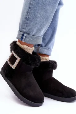 Boto Śniegowce Damskie*Śniegowce Ocieplane Z Klamrą Czarne Dulca Czarny