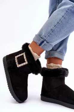 Boto Śniegowce Damskie*Śniegowce Ocieplane Z Klamrą Czarne Dulca Czarny