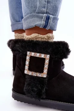 Boto Śniegowce Damskie*Śniegowce Ocieplane Z Klamrą Czarne Dulca Czarny