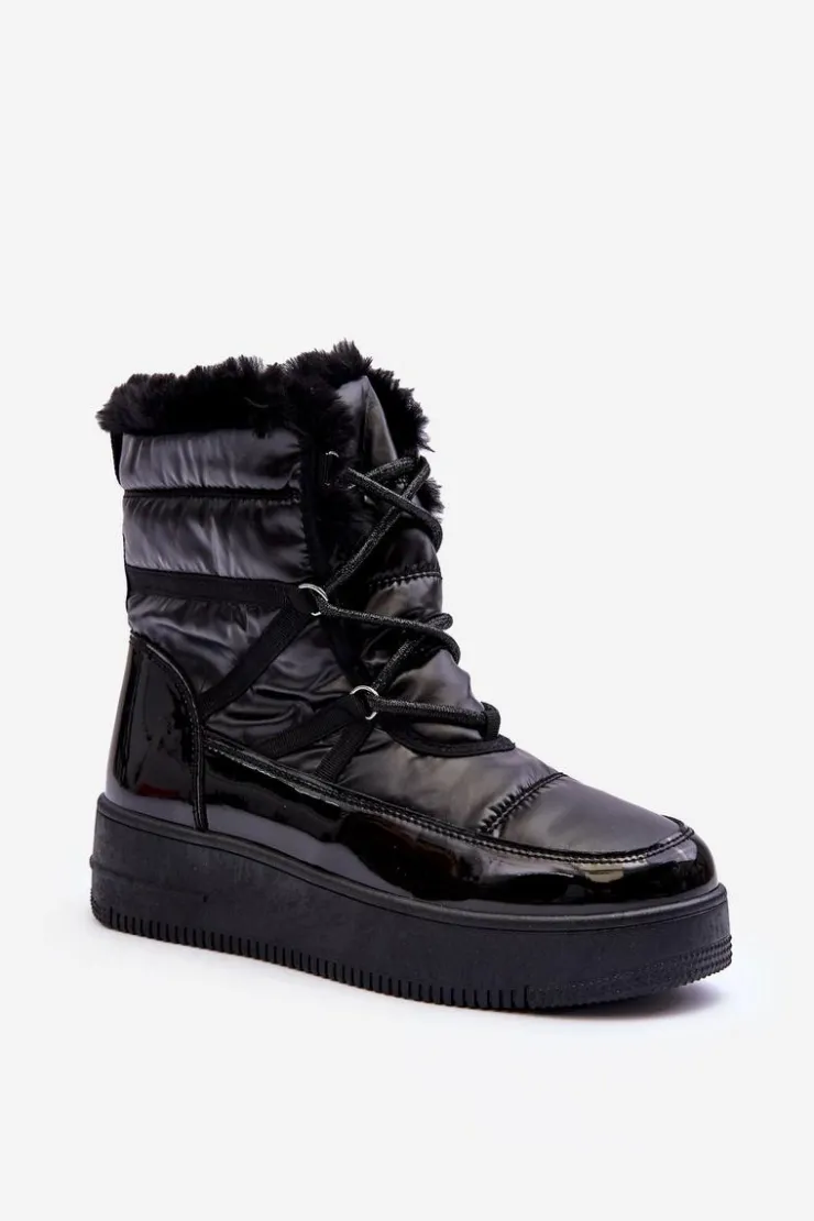 Damskie Evento Śniegowce Sznurowane Damskie Z Futerkiem Czarne Lexxina