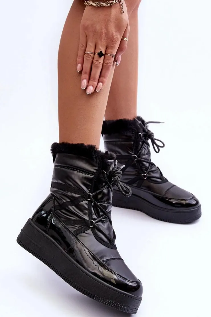 Damskie Evento Śniegowce Sznurowane Damskie Z Futerkiem Czarne Lexxina