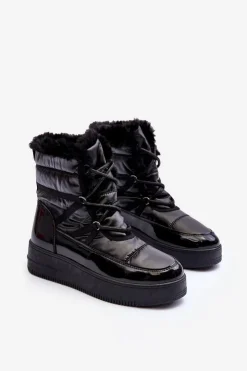 Damskie Evento Śniegowce Sznurowane Damskie Z Futerkiem Czarne Lexxina
