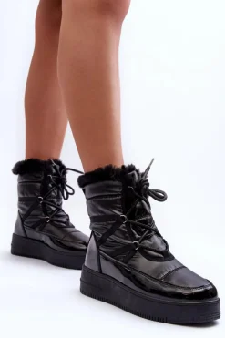 Damskie Evento Śniegowce Sznurowane Damskie Z Futerkiem Czarne Lexxina