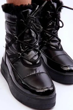Damskie Evento Śniegowce Sznurowane Damskie Z Futerkiem Czarne Lexxina