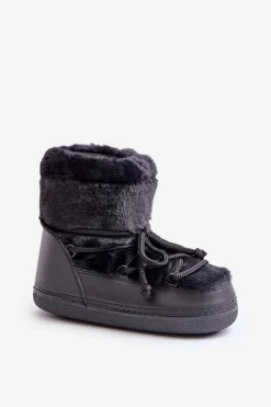 Boto Śniegowce Damskie*Śniegowce Z Futerkiem I Wiązaniem Czarne Silvara Czarny