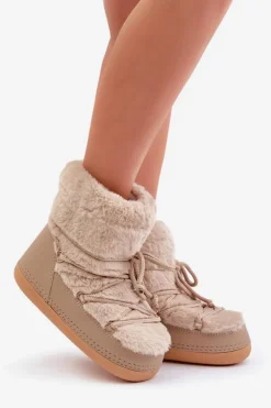 Clearance Boto Śniegowce Z Futerkiem I Wiązaniem Beżowe Silvara Beżowy