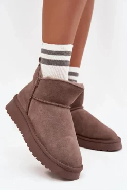 New Buty damskie Vinceza Śniegowce Z Naturalnego Zamszu Ocieplane Futerkiem Vinceza 97961 Brązowe Brązowy